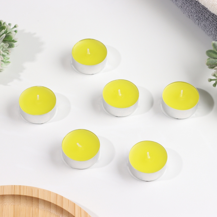 Набор чайных свечей ароматических в термоусадке  Набор чайных свечей ароматических в термоусадке "Лимон", 3,8х1,6 см, 3,5 ч, 12 г, 20 штук