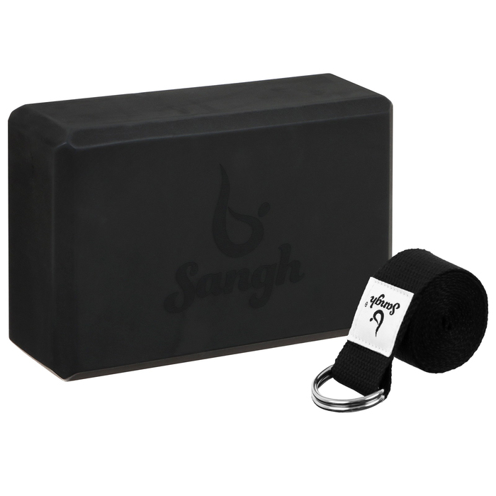 Набор для йоги Sangh: блок, ремень, цвет чёрный Набор для йоги Sangh: блок, ремень, цвет чёрный