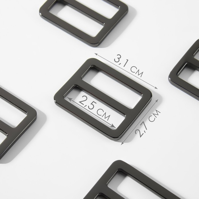 Пряжка регулирующая, двухщелевая, внутренняя ширина - 25 мм, толщина - 3 мм, 5 шт, цвет чёрный никель Пряжка регулирующая, двухщелевая, внутренняя ширина - 25 мм, толщина - 3 мм, 5 шт, цвет чёрный никель