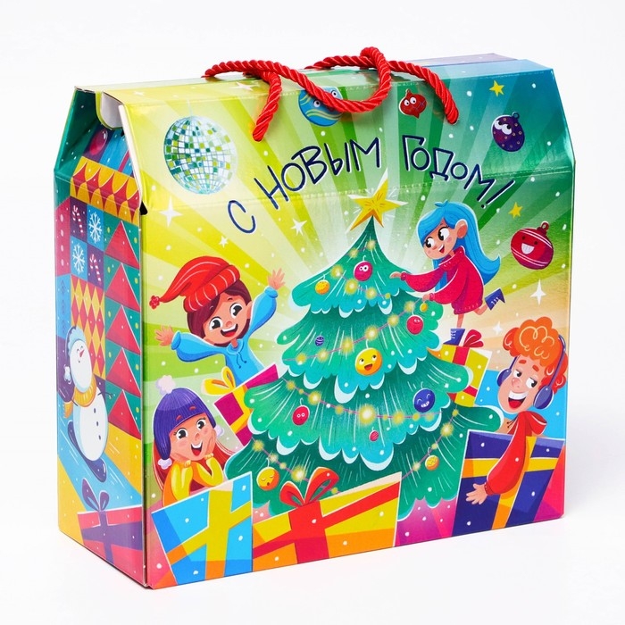 Новый год. Подарочная коробка новогодняя Фиеста металлизация 23 х 10 х 22 см. Новый год. Подарочная коробка новогодняя Фиеста металлизация 23 х 10 х 22 см.