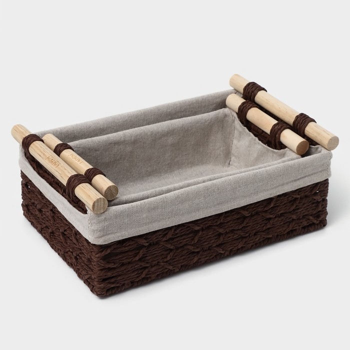 Корзины для хранения LaDо́m, ручное плетение, с ручками, 2 шт, цвет коричневый Корзины для хранения LaDо́m, ручное плетение, с ручками, 2 шт, цвет коричневый