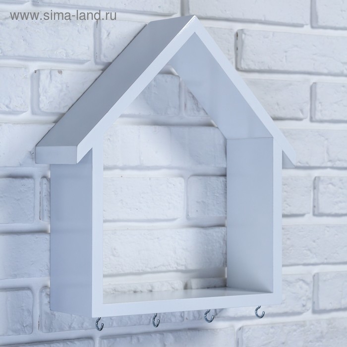 Ключница-полка Домик большая, 4 крючка, белая 36*33*10 Ключница-полка Домик большая, 4 крючка, белая 36*33*10