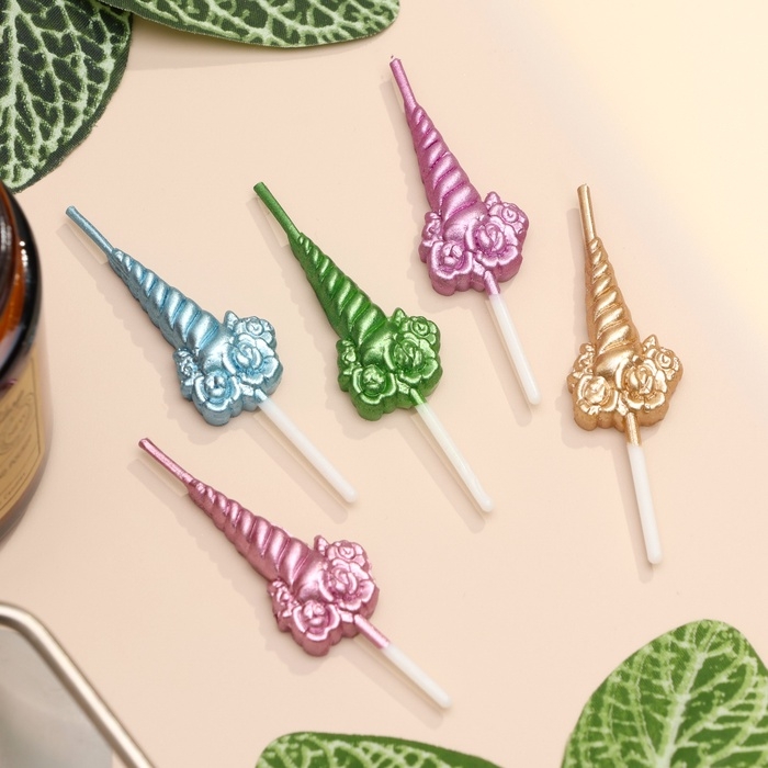 Набор свечей для торта, 5 шт  Набор свечей для торта, 5 шт "Праздничные единороги", разноцветные