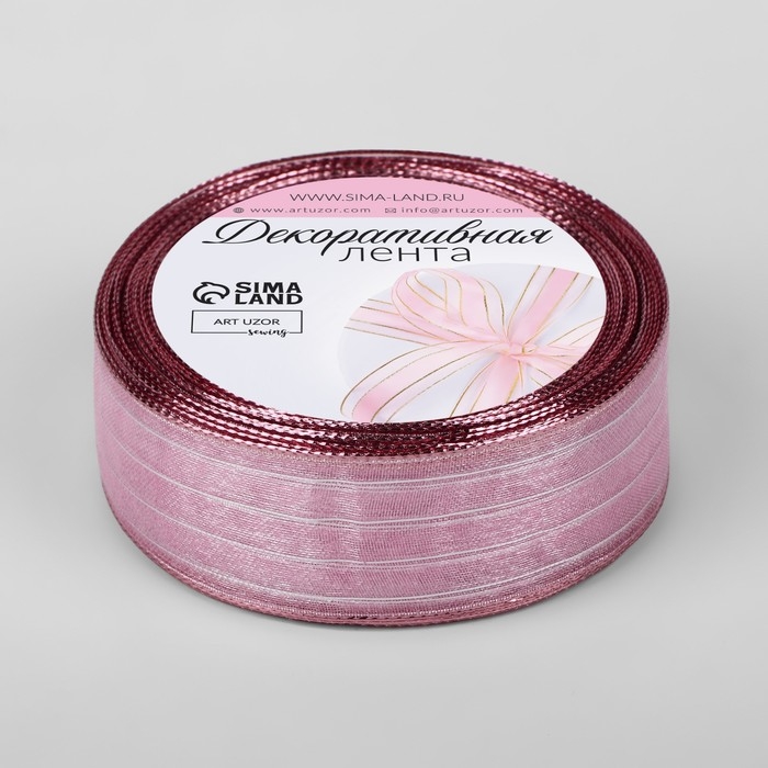 Лента капроновая, с люрексом, 25 мм × 9,1 ± 0,5 м, цвет розовый/серебряный Лента капроновая, с люрексом, 25 мм × 9,1 ± 0,5 м, цвет розовый/серебряный