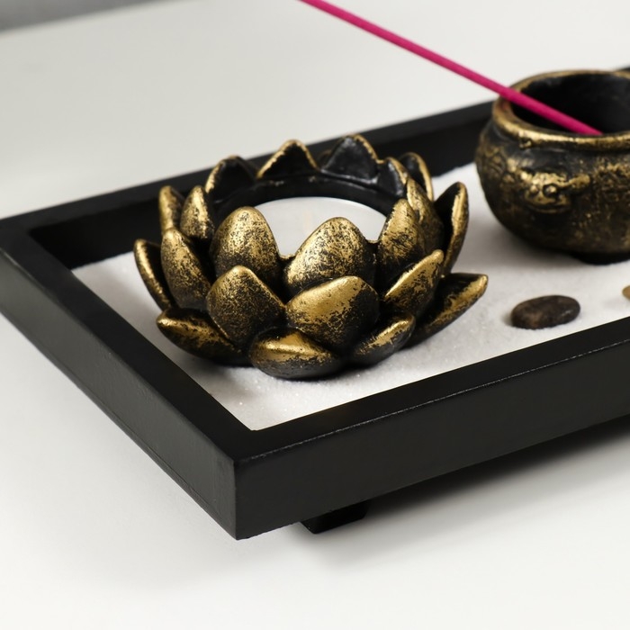 Сад камней Дзен  Сад камней Дзен "Будда с лотосами" песок+аромапалочки+свечи 36х13х13,3 см