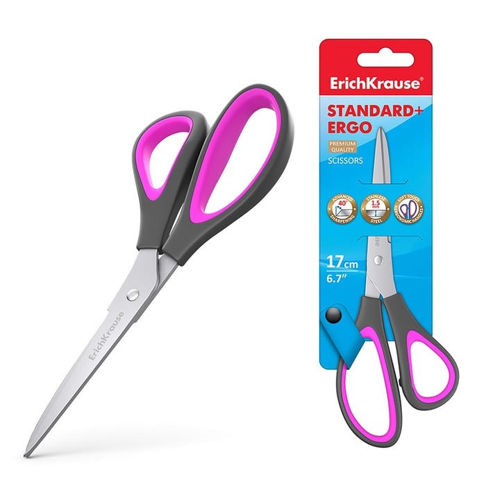 Ножницы Standard+ Ergo, 17 см, блистер, МИКС Ножницы Standard+ Ergo, 17 см, блистер, МИКС