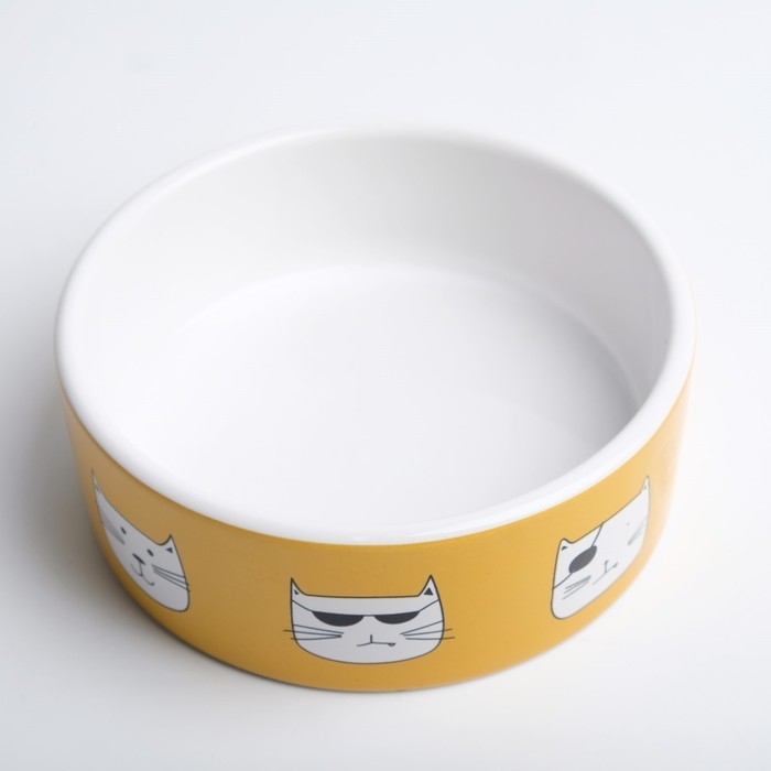 Миска керамическая  Миска керамическая "Опасные коты" 230 мл  12,5 x 4,5 cм, бело-оранжевая