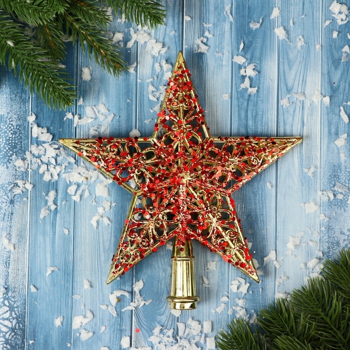Наконечник Наконечник "Звезда" узор блеск, 18х19 см, золотисто-красный