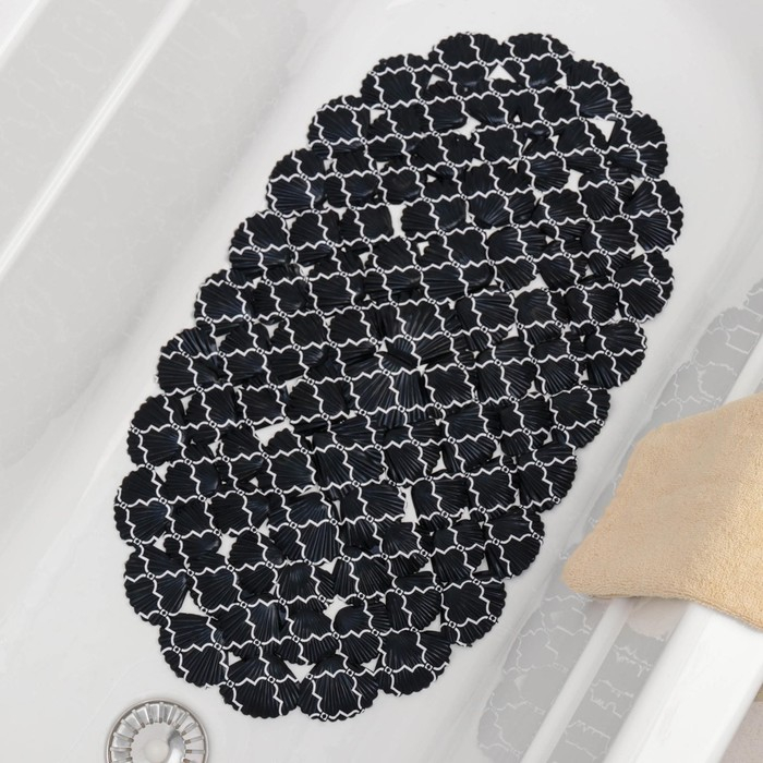 Коврик противоскользящий в ванну на присосках SAVANNA «Марокко», 37×68 см, цвет чёрный Коврик противоскользящий в ванну на присосках SAVANNA «Марокко», 37×68 см, цвет чёрный