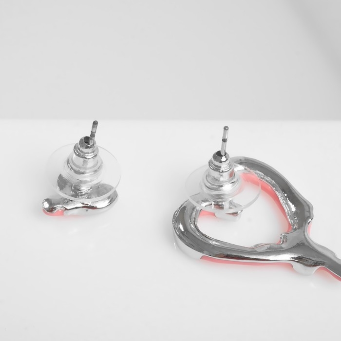 Серьги эмаль «Таяние» сердечки, цвет розовый в серебре Серьги эмаль «Таяние» сердечки, цвет розовый в серебре