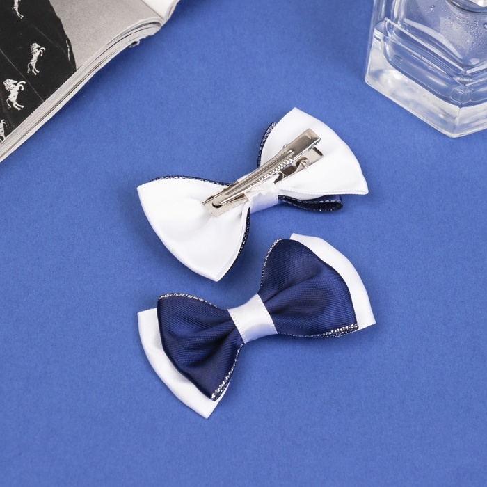 Зажим для волос  Зажим для волос "Бантик Вивиан" (набор 2 шт) двойной, 6,5 см, сине-белый