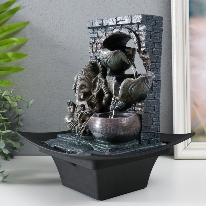 Фонтан настольный от сети, подсветка Фонтан настольный от сети, подсветка "Ганеша у каменного фонтана" серый 20,5х20,5х26 см