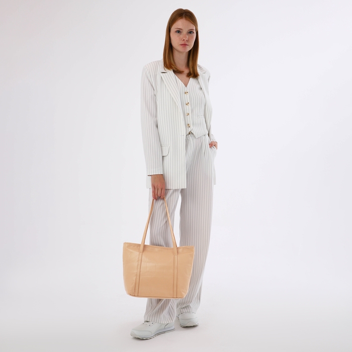 Сумка-шопер женская на молнии, цвет бежевый