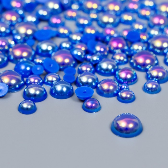 Декор для творчества пластик Декор для творчества пластик "Половинки бусин. Синий перламутр" d=3-10 мм, набор 10 гр