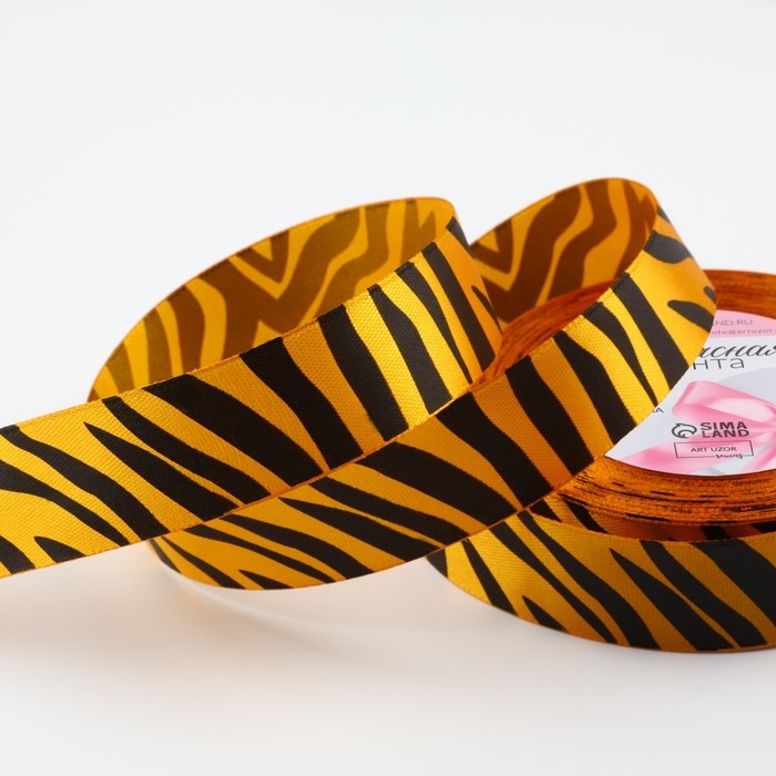 Лента атласная «Тигр», 25 мм × 23 ± 1 м, цвет оранжевый/чёрный №24 Лента атласная «Тигр», 25 мм × 23 ± 1 м, цвет оранжевый/чёрный №24