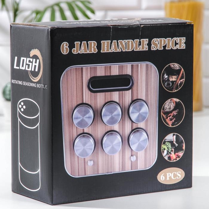 Набор для специй на подставке «Модерн», 28,5×12×18,5 см, 90 мл, 4×9,5 см, 6 шт Набор для специй на подставке «Модерн», 28,5×12×18,5 см, 90 мл, 4×9,5 см, 6 шт