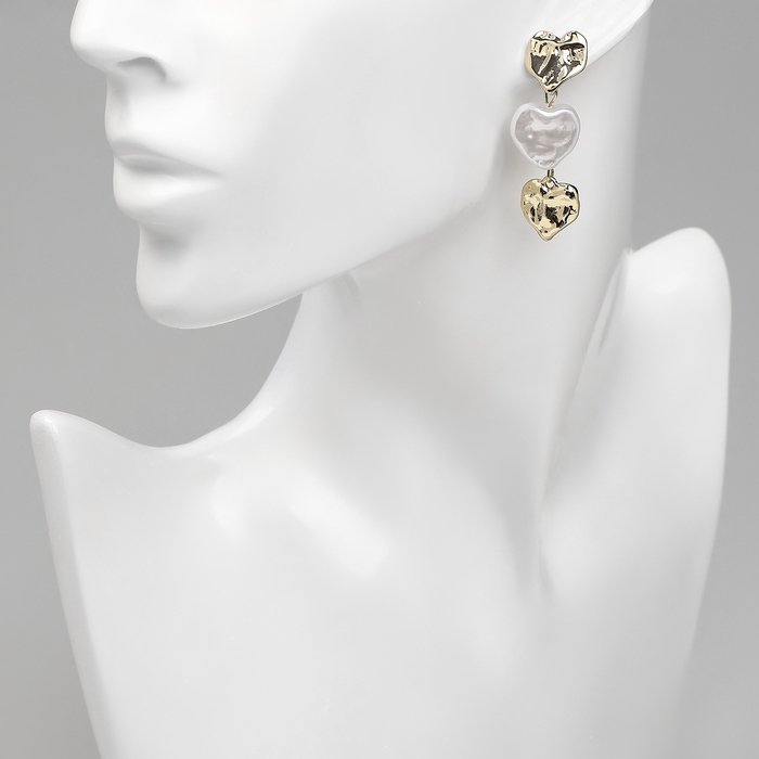 Серьги с жемчугом «Сердца» трио, цвет золото Серьги с жемчугом «Сердца» трио, цвет золото