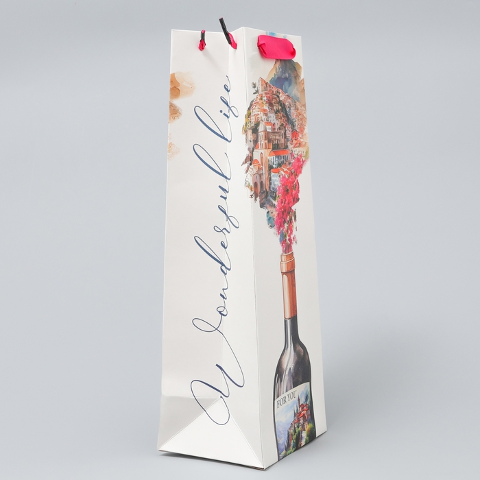 Пакет подарочный под бутылку, упаковка, Wonderful life, 36 х 13 х 10 см Пакет подарочный под бутылку, упаковка, Wonderful life, 36 х 13 х 10 см