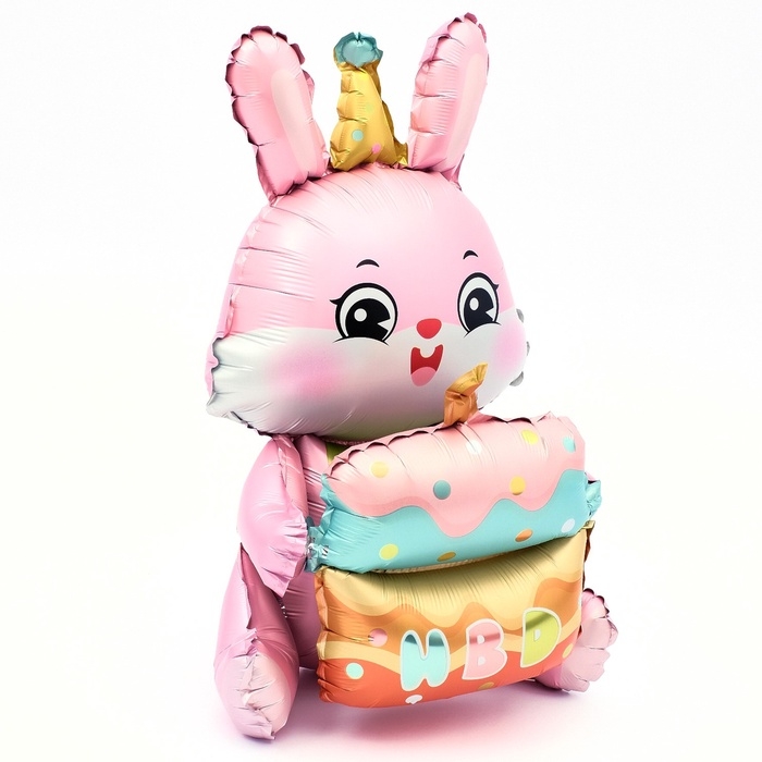 Шар фольгированный 37 Шар фольгированный 37" «Зайка с тортом», цвет розовый