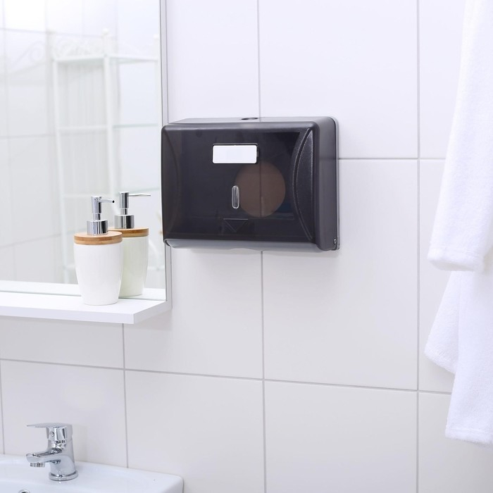 Диспенсер бумажных полотенец в листах, пластиковый, 27×20×10 см, цвет серый