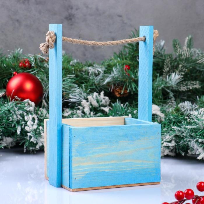 Кашпо деревянное, 15×12×8.5(25) см  Кашпо деревянное, 15×12×8.5(25) см "Пауль и Любовь. Новогоднее, Снежинки, ёлочки", с принтом