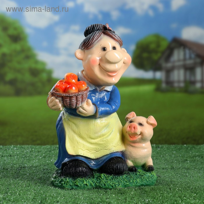 Садовая фигура  Садовая фигура "Бабка с поросенком" синий, 30х21см