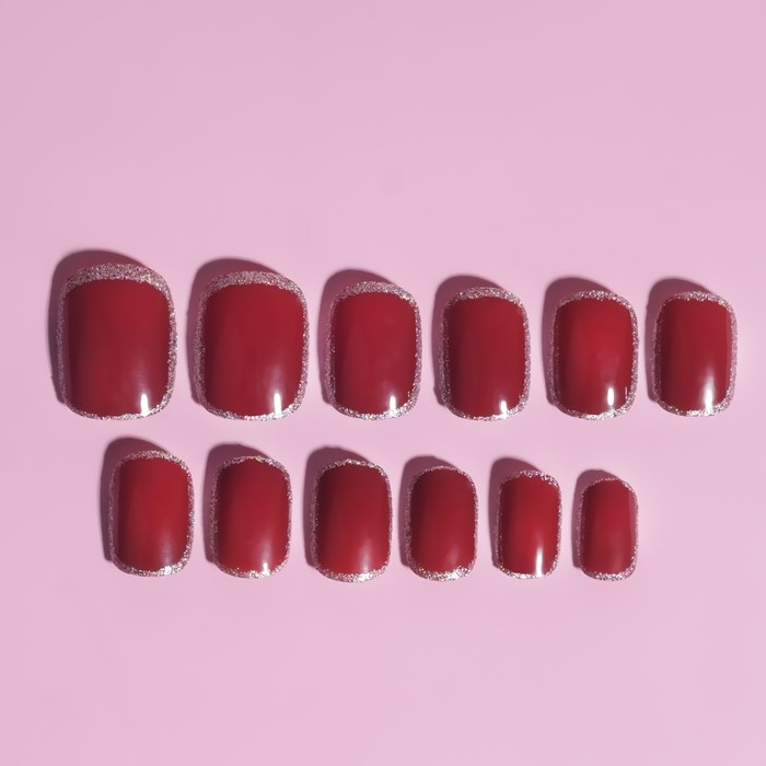 Накладные ногти «Wine», 12 шт, с клеевыми пластинами, форма мягкий квадрат, цвет бордовый/серебристый Накладные ногти «Wine», 12 шт, с клеевыми пластинами, форма мягкий квадрат, цвет бордовый/серебристый