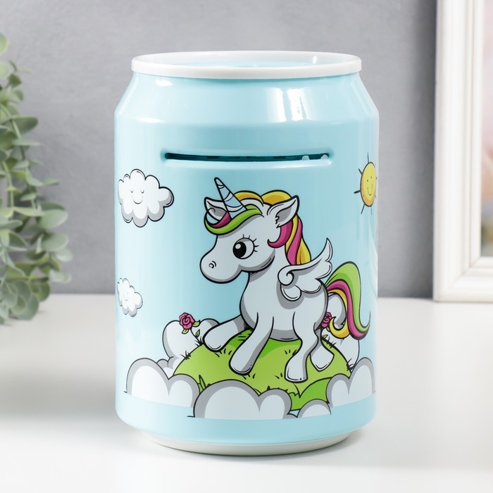 Копилка пластик Копилка пластик "Банка. Единорожка" кодовый замок, звук АА голубой 15х21 см