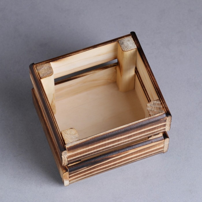 Кашпо деревянное 12×11×9 см  Кашпо деревянное 12×11×9 см "Однушка Лайт", двухреечное, обжиг Дарим Красиво