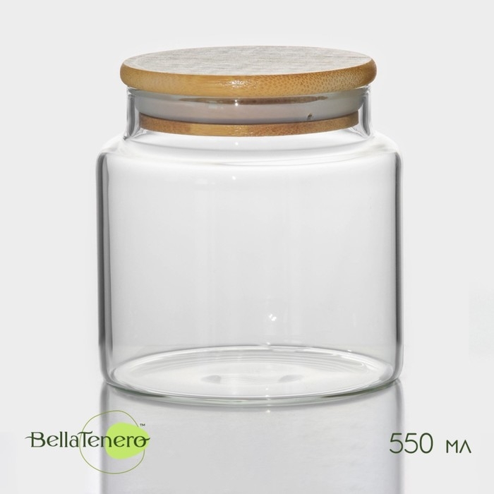 Банка стеклянная для хранения сыпучих продуктов BellaTenero &laquo;Эко&raquo;, 550 мл, 10&times;10.5 см, с бамбуковой крышкой