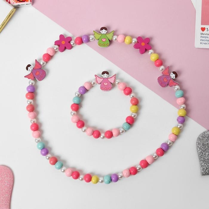 Набор детский 2 предмета: бусы, браслет «Выбражулька», ангел, цветной Набор детский 2 предмета: бусы, браслет «Выбражулька», ангел, цветной