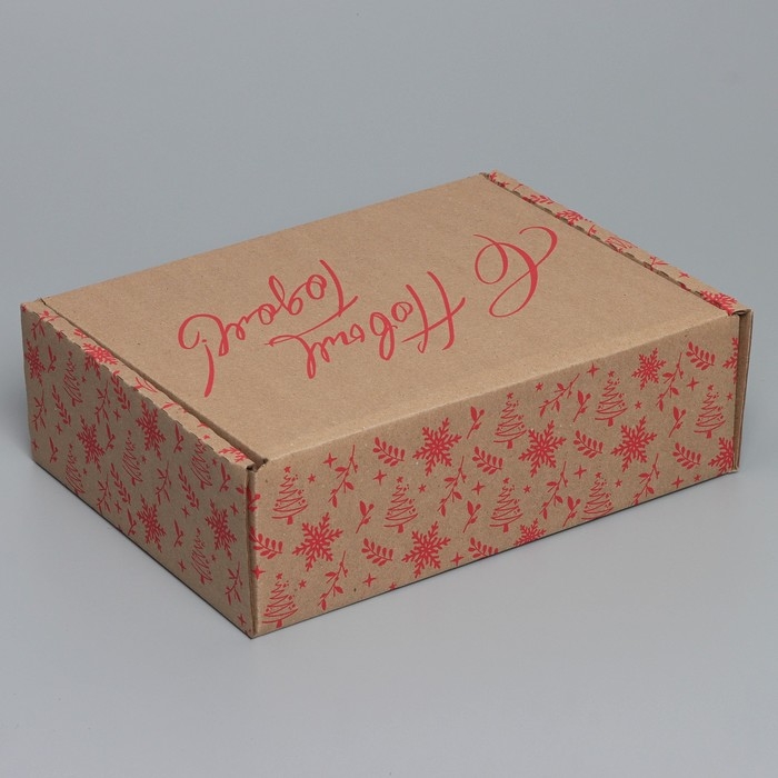 Коробка новогодняя складная «С новым годом», бурый, 27 х 21 х 9 см, Новый год Коробка новогодняя складная «С новым годом», бурый, 27 х 21 х 9 см, Новый год
