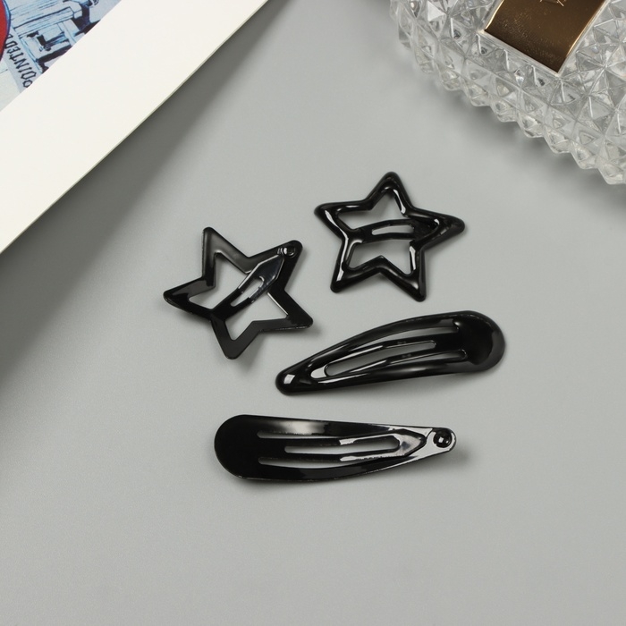 Невидимка для волос  Невидимка для волос "Энико" (набор 4 шт) звезда, 5 и 3 см, чёрный