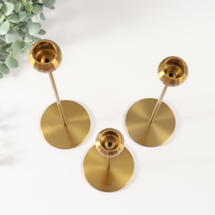 Подсвечник металл  Подсвечник металл "Шар с гранями" тёмное золото d=2 см, набор 3 шт h=32 см, 27 см, 22 см