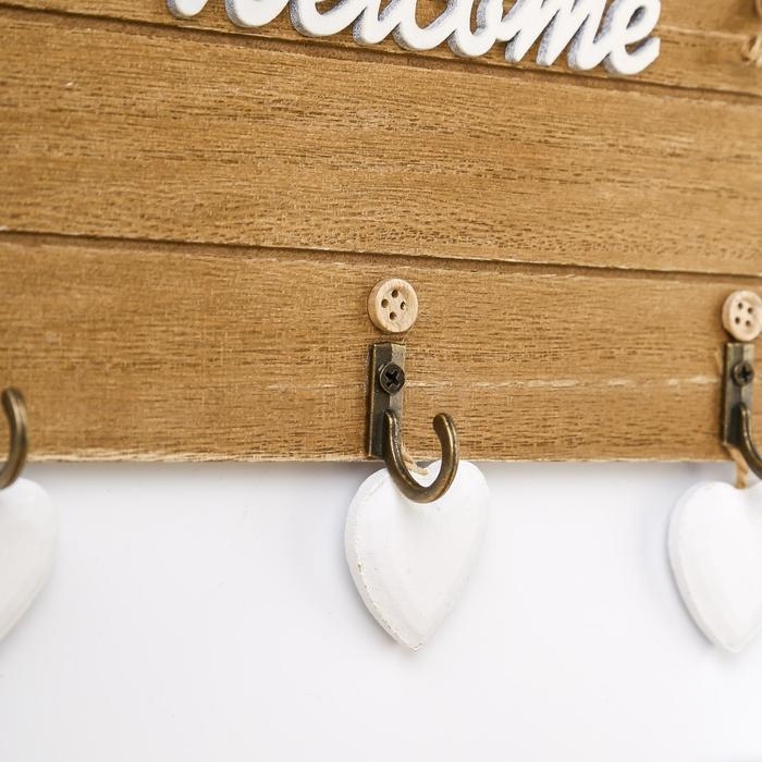 Крючки декоративные дерево Крючки декоративные дерево "Три сердца. Welcome"МИКС 20х10х2,5 см