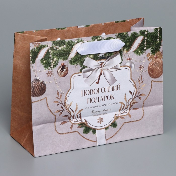 Пакет подарочный новогодний крафтовый горизонтальный «Новогодние игрушки», MS 23 х 18 х 10 см, Новый год Пакет подарочный новогодний крафтовый горизонтальный «Новогодние игрушки», MS 23 х 18 х 10 см, Новый год