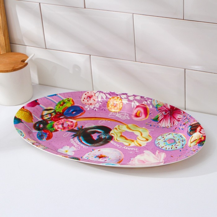 Поднос овальный Доляна «Макаруны», 37×24×3 см, цвет МИКС Поднос овальный Доляна «Макаруны», 37×24×3 см, цвет МИКС