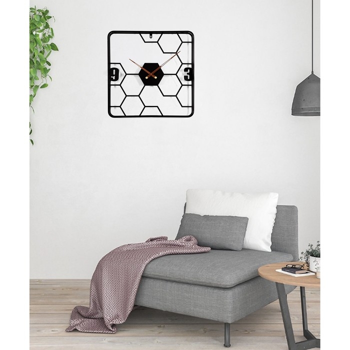 Часы настенные интерьерные большие, Лофт, Часы настенные интерьерные большие, Лофт, "Соты", бесшумные, 58 х 58 см