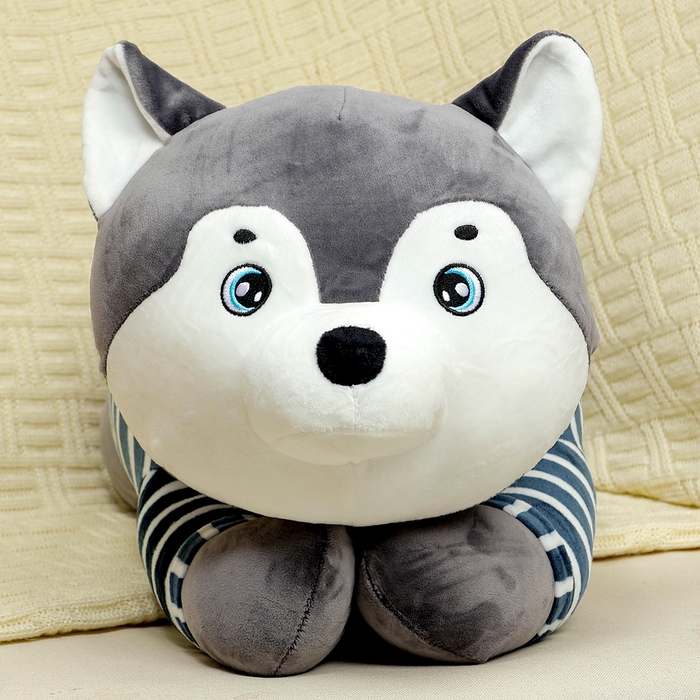 Мягкая игрушка «Хаски», с пледом, 60 см, цвет серый Мягкая игрушка «Хаски», с пледом, 60 см, цвет серый