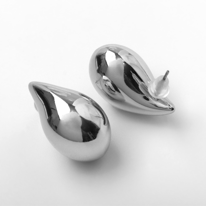 Серьги пластик «Капля» изогнутая мини, цвет серебро Серьги пластик «Капля» изогнутая мини, цвет серебро