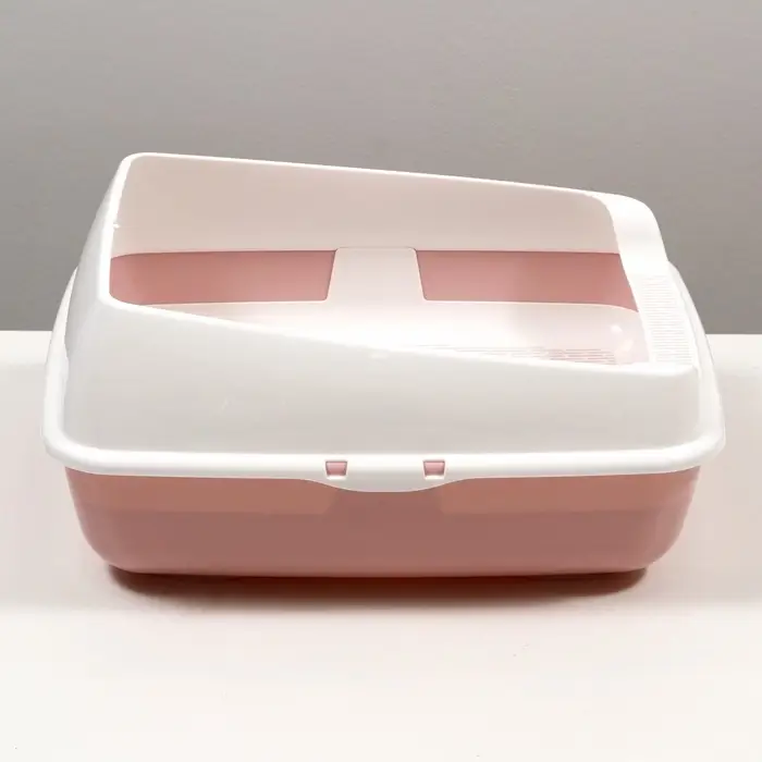 Лоток для кошек, 50.5&times;39&times;23 см, с сеткой и совком, пластик, розовый