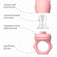 Ниблер для прикорма «Мишка» с силиконовой сеточкой, цвет розовый