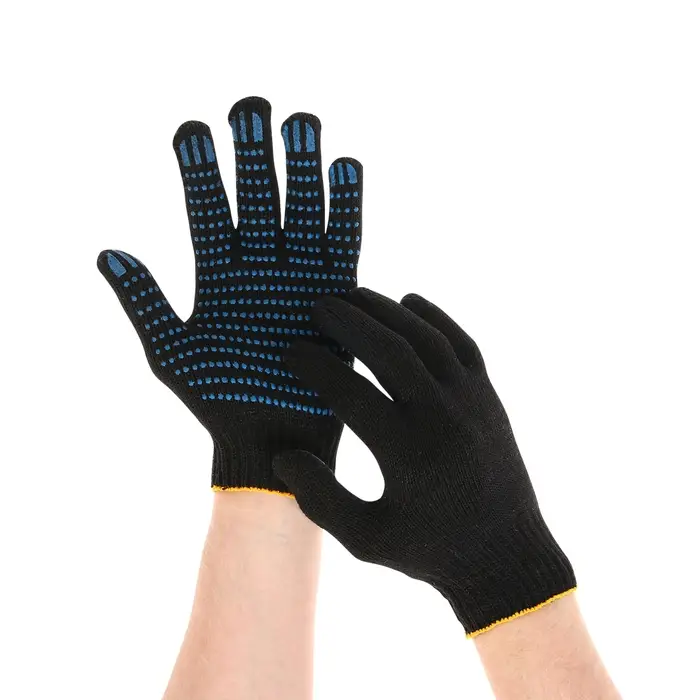 Перчатки садовые, хб, вязка 7 класс, 6 нитей, размер 10, с ПВХ точками, чёрные, Greengo Перчатки садовые, хб, вязка 7 класс, 6 нитей, размер 10, с ПВХ точками, чёрные, Greengo