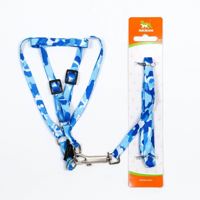 Комплект Комплект "Камуфляж", ширина 1 см,шлейка 21-35 см,поводок 120 см,капрон,капрон, сине-голубой