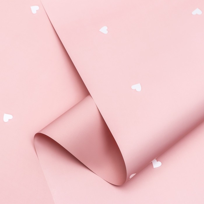Пленка для цветов, 57см х 10 м, Пленка для цветов, 57см х 10 м, "Сердечки", нежно-персиковая, 65 мкм