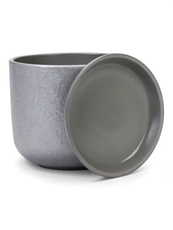 Горшок цветочный с поддоном 3 л, d18/h15,5 см серый керамика, Горшок цветочный с поддоном 3 л, d18/h15,5 см серый керамика, "Перл" (М)