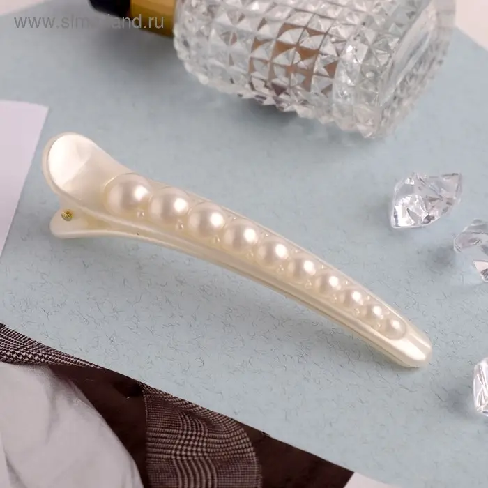 Зажим для волос «Бусины», 10.5 см, белый