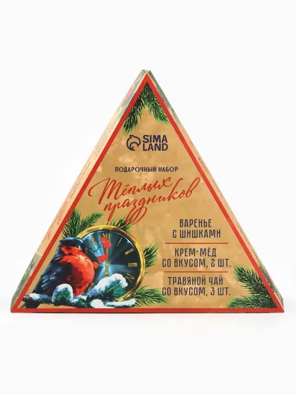 Подарочный новогодний набор &laquo;Советский&raquo;: чай травяной 25 г &times; 3 шт., варенье с шишками 100 мл., крем-мёд 120 г &times; 2 шт.