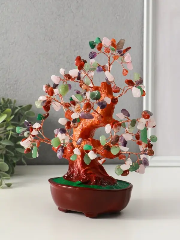 Бонсай декоративный &laquo;Разноцветное денежное дерево в овальном горшке&raquo;, 196 камней, 23&times;9.5&times;19 см