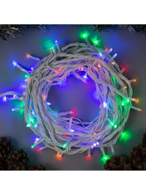 Гирлянда &laquo;Нить&raquo; 10 м, IP44, УМС, белая нить, 100 LED, свечение мульти, 220 В